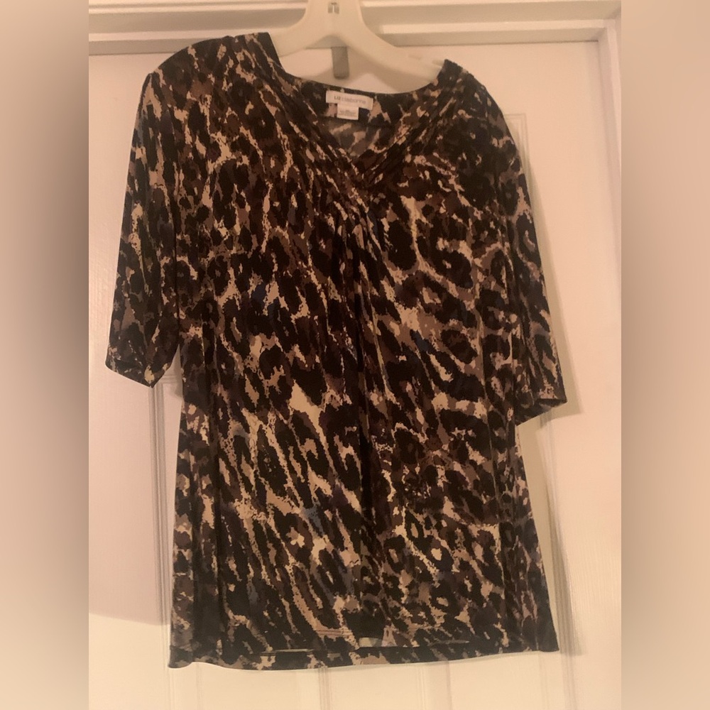 Liz Claiborne Brown and Black Graphic Tunic with 3/4 Sleeves